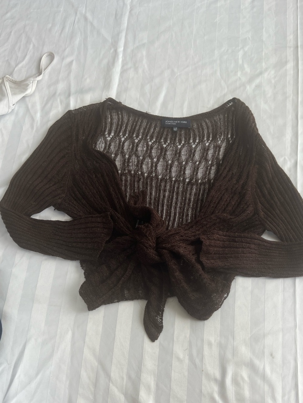 Chocolate Brown Open-Weave Tie-Front Cardigan